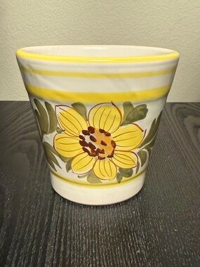 VTG Italy Hand-Painted Yellow Flower Ceramic Planter Pot